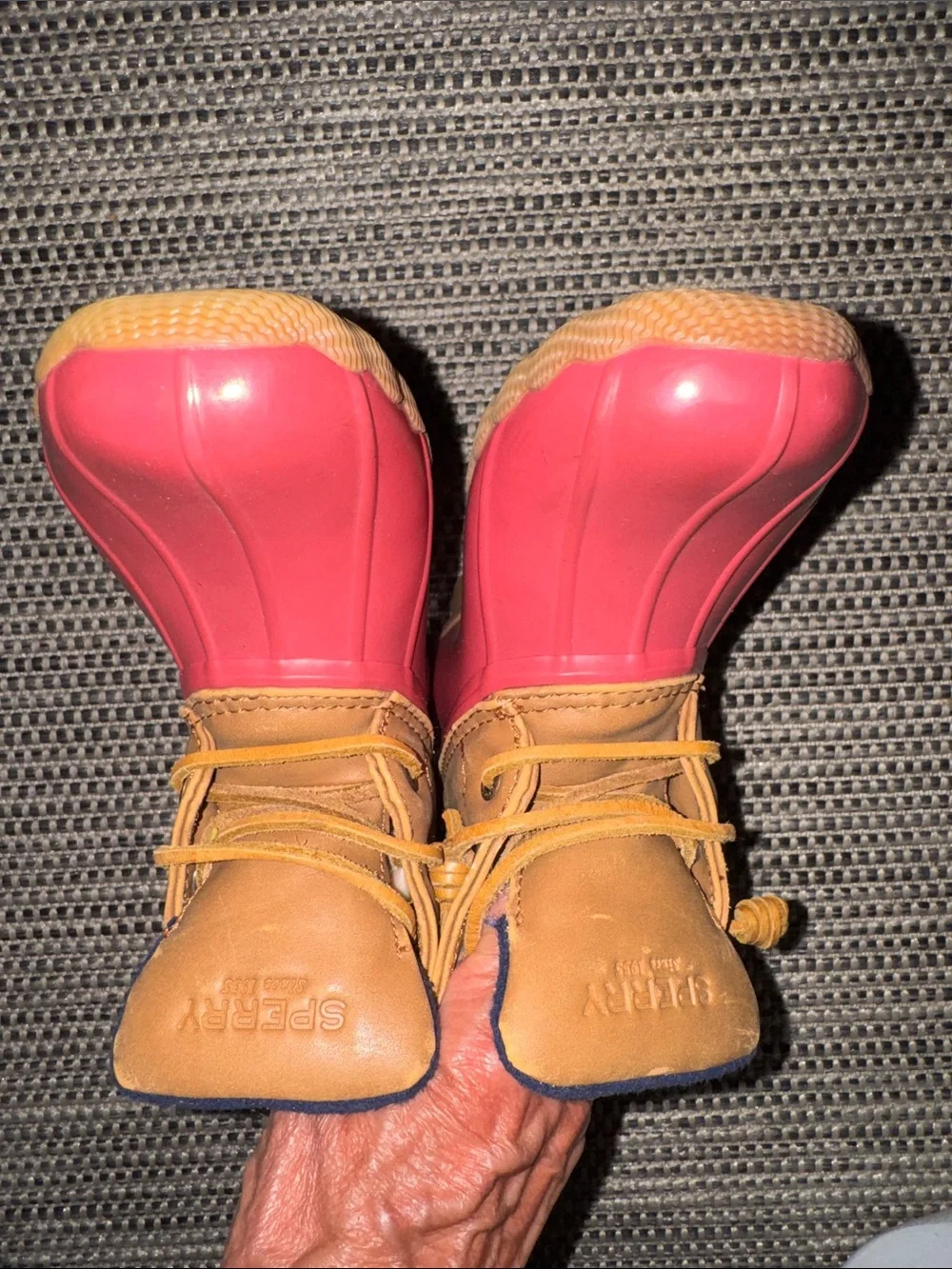 Sperry Girls Saltwater Rain and Snow Boot in hot pink and tan, size 11M